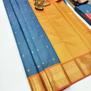 New Design High Fancy kanchipuram Silk Saree Mix Blue Color w/ Blouse