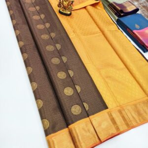 Traditional High Fancy kanchipuram Silk Saree Mix Brown Color w/ Blouse