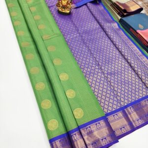 High Fancy kanchipuram Silk Saree Mix Green Color w/ Blouse