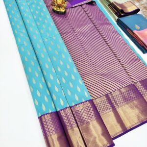 High Fancy kanchipuram Silk Saree Mix Sky Blue Color w/ Blouse