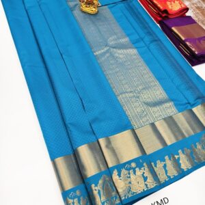 K.M.D Soft 75% Pure Silk Saree Sky Blue Color w/ Blouse