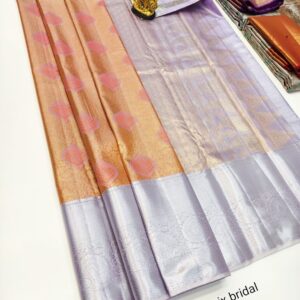 Unique Design K.M.D Soft 75% Pure Silk Saree Fanta Orange Color w/ Blouse