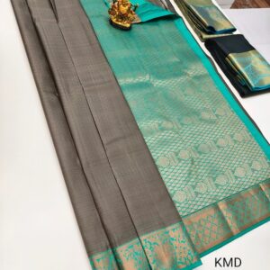 K.M.D Soft 75% Pure Silk Saree Gray Color w/ Blouse