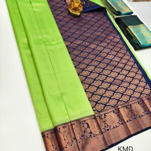 Latest Design K.M.D Soft 75% Pure Silk Saree Pista Green Color w/ Blouse