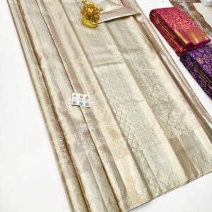 New Design Pure Kanjivaram Silk Saree Light Brown Color w/ Blouse