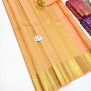 Unique Design Pure Kanjivaram Silk Saree Light Orange Color w/ Blouse