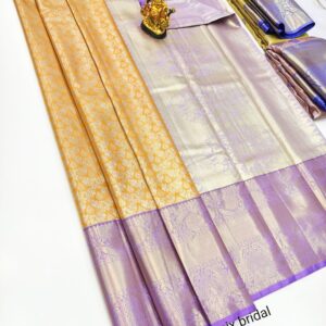 Unique Design K.M.D Soft 75% Pure Silk Saree Mustard Color w/ Blouse