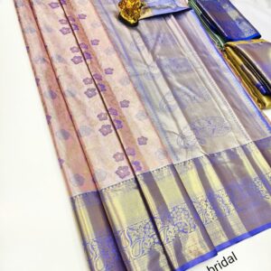 Floral Design K.M.D Soft 75% Pure Silk Saree Peach Color w/ Blouse