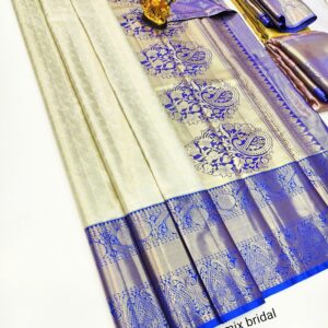 New Design K.M.D Soft 75% Pure Silk Saree White Color w/ Blouse