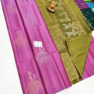 Dancing Girl Design Pure Soft Silk Saree Rose Color w/ Blouse