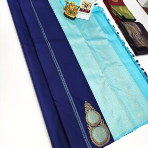 Unique Design Pure Kanjivaram Fancy Silk Saree Ink Blue Color w/ Blouse