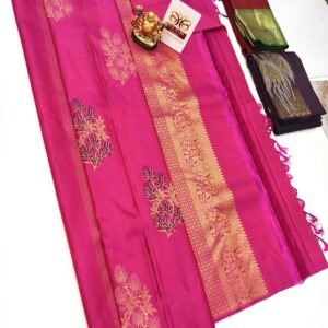 Beautyful Design Pure Kanjivaram Fancy Silk Saree Magenta Color w/ Blouse