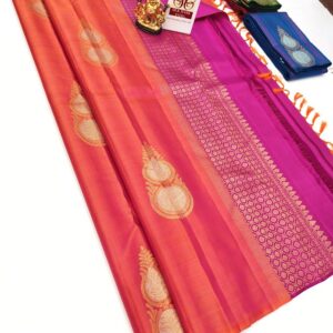 New Design Pure Kanjivaram Fancy Silk Saree Orange Color w/ Blouse