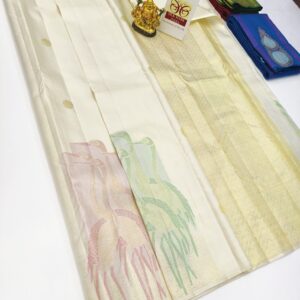 Dancing Design Pure Kanjivaram Fancy Silk Saree White Color w/ Blouse