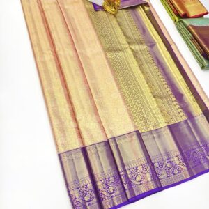 Pure Kanjivaram Silk Saree Light Peach Color w/ Blouse