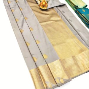 High Fancy Kanjivaram Silk Saree Mix Gray Color w/ Blouse