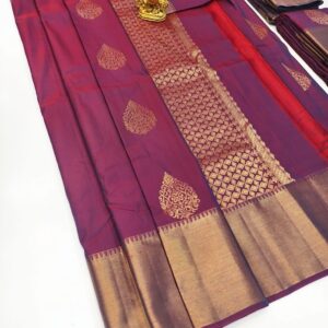 Unique Design K.M.D Soft 75% Pure Silk Saree Purple Color w/ Blouse