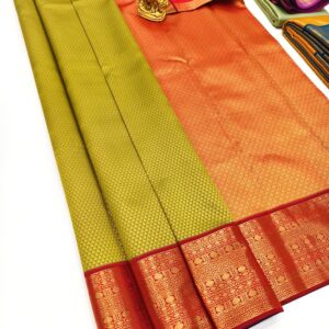Beautiful Design Kanchi Semi Silk Saree Mustard Yellow Color w/ Blouse