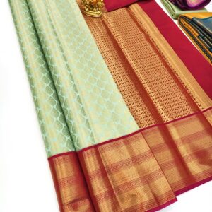 Trendy Design Kanchi Semi Silk Saree Pista Green Color w/ Blouse