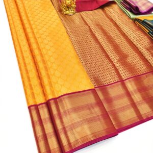 Unique Design Kanchi Semi Silk Saree Yellow Color w/ Blouse