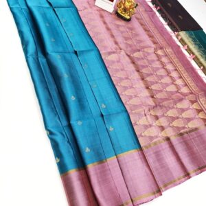 Unique Design Pure Soft Silk Saree Blue and Purple Border Color w/ Blouse