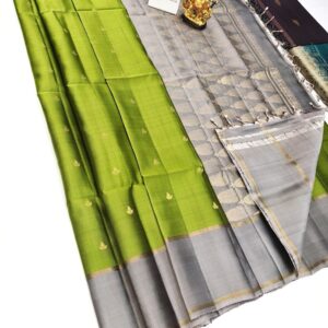 Latest Design Pure Soft Silk Saree Green and Gray Border Color w/ Blouse