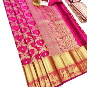 Parrot Design Pure Kanjivaram Silk Saree Apple Red Color w/ Blouse