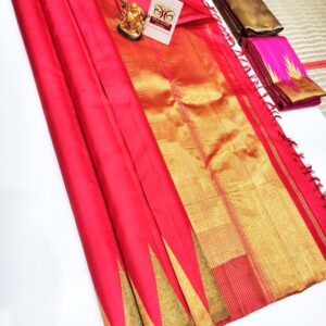 Trendy Temple Design Pure Kanjivaram Silk Saree Pink Color w/ Blouse