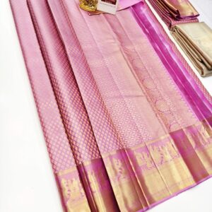 Demond Flower Design Pure Kanjivaram Silk Saree Off White Color w/ Blouse