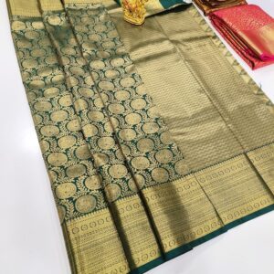 Unique Design High Fancy Kanjivaram Silk Saree Bottle Green Color w/ Blouse