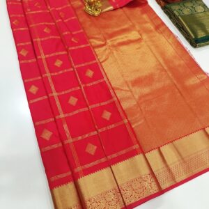 Traditional Design High Fancy Kanjivaram Silk Saree Orange Color w/ Blouse