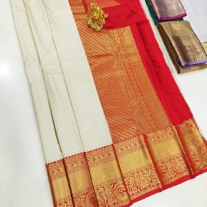 New Design Kanchi Semi Silk Saree White Color w/ Blouse