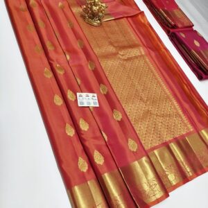 Trendy Design Pure Kanjivaram Fancy Silk Saree Fanta Orange Color w/ Blouse