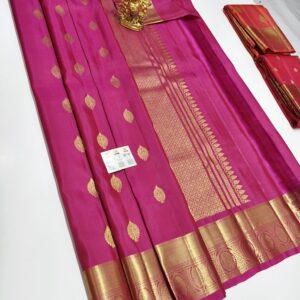 Different Design Pure Kanjivaram Fancy Silk Saree Magenta Color w/ Blouse