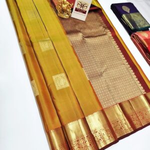 Pure Kanjivaram Fancy Silk Saree Mustard Yellow Color w/ Blouse