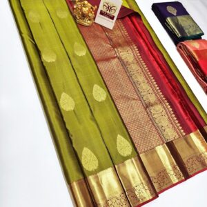 Unique Design Pure Kanjivaram Fancy Silk Saree Olive Green Color w/ Blouse